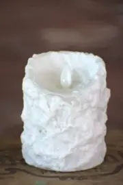 Bumpy White Moving Flame LED Battery Pillar Candle W/ Timer 3”Dx 5”Tall