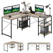 Giantex L-Shaped Computer Desk Corner Workstation Study Table w/ Storage Shelves Natural