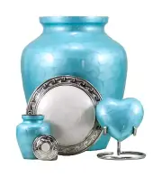 Urns for Human Ashes Adult | Gift Set | Large Blue Cremation Urn for Funeral ...
