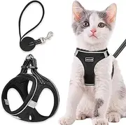 Cat Harness and Lead Set, Upgraded Escape Proof Adjustable Vest, Breathable Lightweight Soft Mesh, Kitten Puppy Outdoor Walking, Reflective Strips for Dark Night