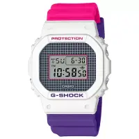 在飛比找博客來優惠-【CASIO】G-SHOCK 復古格紋方框撞色電子錶-白X桃