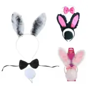 Plush RabbitEar Headband Tail Bowtie Costume Girl Sexy Headwear Party Props 3pcs