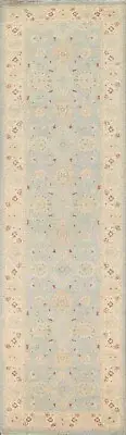 Vegetable Dye Peshawar-Chobi Oriental Runner Rug LIGHT BLUE Hand-knotted 3'x10'