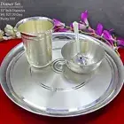 11" Size Premium Silver Dinner Set/ Thali Set, Silver Plates, Bowl, Glass, Spoon