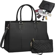 [NEWHEY] Laptop Bag for Women 15.6 Inch Large Work Tote Bag with Clutch Bag Designer PU Leather Briefcase Ladies Handbag with Laptop Pocket Messenger Shoulder Bag for School Office Travel Business