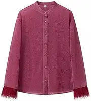 [Zadaos] Women Fall Feather Long Sleeves Shirt Top+Elastic Waist Wide Leg Drawstring Long Trouser Set