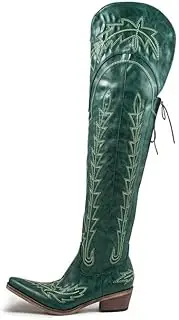 [Atuelang] Cowboy Boots for Women Thigh High Cowgirl Boots Wide Calf Western Embroidered Over The Knee Boots