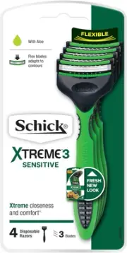 Schick - Xtreme 3 Sensitive for Men | Disposable Razors| 4 Pack | with Aloe| ...