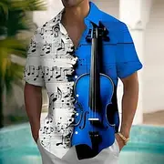 Men's Guitar Musical Notes Shirt Summer Shirt Button Up Shirt Short Sleeve Fashion Casual Outdoor Vacation Dailywear Summer Spring Turndown 3D Print Collared S