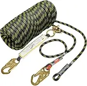 VEVOR Vertical Lifeline Assembly, 0.55'' x 50' Fall Protection Rope with 30 KN Breaking Tension, Polyester Roofing Rope with Steel Snap Hooks, Rope Grab, and Shock Absorber, ANSI Compliant