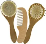 ibasenice Wool Brush Set Newborn Hair Brush Comb 3pcs Set Gentle for 's Scalp for Shower