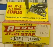 Vintage Arrow Staples for J-21 J-21C Tacker Electric Stapler 1/4" 1000/Box NOS