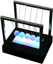 Light Up Newtons Cradle LED Balance Ball Pendulum Swinging Balls Physics Science Perpetual Motion Desk Toy for Home Office Black