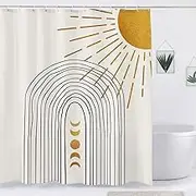 Abstract Mid Century Bathroom Curtain 72x84 Inch,Boho Arch Sun Leaves Modern Geometric Shower Curtain for Bathroom Decor Machine Washable Water Repellent with Hooks 182.9Wx213.4L cm(1 Panels)