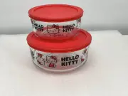 NEW Pyrex Hello Kitty 4 Piece Decorated Glass Food Storage w/ Lids Set