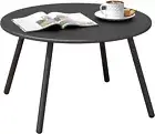 C-Hopetree 20" Round Metal Outdoor Side Coffee Table for Outside Small, Black