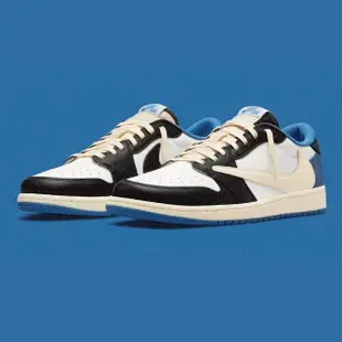 【NIKE 耐吉】休閒鞋 Air Jordan 1 Low Fragment Travis Scott 三方聯名 藤原浩 倒鉤 白藍 DM7866-140