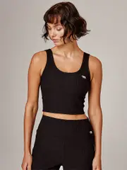 Womens Ribbed Workout Top. Running Bare Scoop It Crop Tank