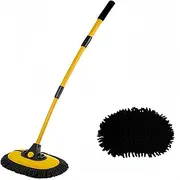 15° Curved Car Cleaning Brush Car Wash Brush with Telescopic 43" Aluminum Alloy Handle for Soft Chenille Head Wash Mop for Scratch Free Cleaning of Caravans, Vans, Trucks, Boats, RV Roofs (Yellow)