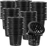 SEHOI 80 Pack 4 Inch Net Pot, Garden Slotted Mesh Net Cups, Plastic Black Gutter Hydroponic Slotted Mesh Cup, Wide Lip Design for Hydroponics Plant, Flower, Orchid