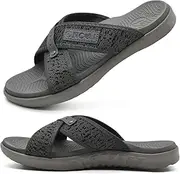 [ONCAI] Mens Orthotic Cross Slides Ultralight Soft Cushioning Sport Sandals with Plantar Fasciitis Arch Support All Season Slippers for Indoor, Grey, 10