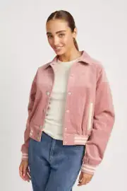 Emory Park Corduroy Snap Front Bomber Jacket with Pockets in Light Rose Pink NWT