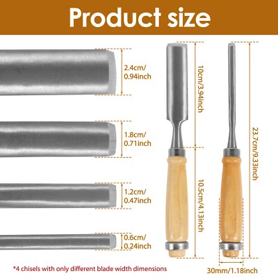 4Pcs Wood Chisel Set Chrome Vanadium Woodworking Chisel Tool Multipurpose lkr