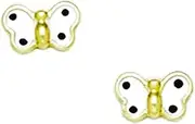 [JewelryWeb] 14k Yellow Gold Enamel Screw Back Small White Butterfly Angel Wings Earrings 5x7mm Stud Earring for Women