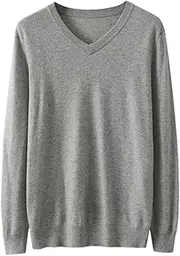 [Zadaos] 100% Solid Cashmere Sweater Men's Pullovers Spring Autumn V-Neck Tops Knit Jacket Light Gray9 XL