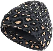 [YUN MENG] Knit Hat Thicken Leopard Print Unisex Any Size Head Comfortably (Color : Grey Hat, Size : 55-60cm)