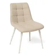 Loma Dining Chair in Beige Fabric with White Metal Powdercoated Legs