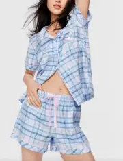 NEW PETER ALEXANDER TARTAN CHECK TOP & SHORTS COTTON PJ SET RRP$109 MEDIUM M