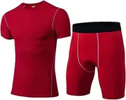 [Abigprofit] Men's Compression Tracksuits Quick Dry Fitness Tights Running Set 1003 1004 Red 3XL