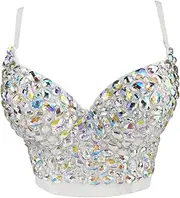 [Baoblaze] Rhinestones Corset Shiny for Women Corset Top Bra for Belly Dancing Themed Party