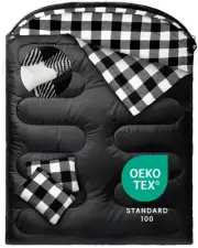 Flannel Double Sleeping Bag for Adults Cold Weather, XL Queen Size Sleeping B...