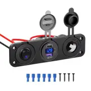 PD QC 3.0 Dual USB Car Fast Charger Socket Power Outlet LED Voltmeter Waterproof