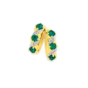 9ct Gold, Created Emerald & Diamond Hoop Earrings in Green