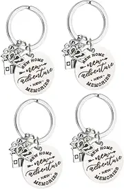 [COMPUKAS] 4Pcs Stainless Steel Housewarming Keychain Durable Key Rings with Charming House Design Homeowners Secure Key Chains for Daily Use