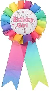 uxcell Birthday Ribbon Pin, 5.9 x 2.8 Award Ribbon Fabric Birthday Girl Pin for Party Adults Women Party Decorations Celebration Accessory Gift, Dark Rainbow