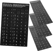 Tofficu 10pcs Multi Language Keyboard Stickers Notebook Keyboard Cover with Black Background and White Lettering for Language Learning and Student