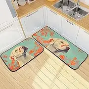 Kitchen Mats for Floor, 2 Piece, Labrador Portrait Cute Funny Cute Washable Non-Slip Kitchen Rugs Set for Home & Office, Sink, Laundry, 19.7” x 27.6” + 19.7” + 47.2”