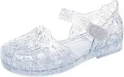 [OMGard] Girls Sandals Flats for Toddler Jelly Shoes Clear T-Strap Slingback Kids Glitter Jellies Princess Dress Slides Soft Retro Summer Beach Closed Toe