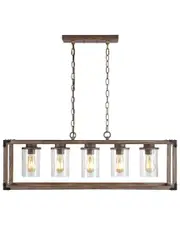JONATHAN Y Zeniba 36in 5-Light Linear Adjustable Iron/Seeded Glass Rustic Farmhouse LED Pendant