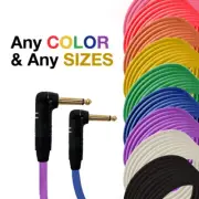 Right Angle 1/4" TS Unbalanced Mono Cable - Custom Length, Color Connector Cord