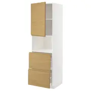METOD / MAXIMERA hi cab f micro w door/2 drawers, white/Voxtorp oak effect, 60x60x200 cm