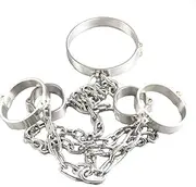 Lockable Stainless Steel Wrist Handcuffs&Ankle Shackle&Collar Chain Restraints Slave Torture Bondage BDSM (Female)