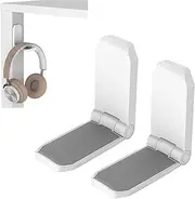 [2 Pack] Adhesive Desk Headphone Hanger, PC Gaming Headset Holder Stand, Adhesive Holder Mount for Wall, Foldable Magnetic Design Headphones Hook Mount Under Desk – White