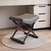 UPWONED Small Dressing Table Stool, Simple Italian Style Dressing Stool, Curved Seat Design, Metal Bracket, Unique Shape, Easy to Move,Gray