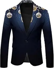 [Generic] Mens Ugly Christmas Blazer Jackets Xmas Suit Jackets Lapel Party Jacket Blazer Xmas Tuxedo Jacket for Prom Wedding, Dark Blue-1, Small