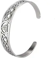 [BOSUGE] Charming Bracelet， Norse Viking Valknut Bangle,Mens Stainless Steel Celtic Knot Cuff Bracelet,Handmade Odin Symbol Totem Amulet Adjustable Bangle Fashion Jewelry Gift (Color : Silver) (Color : Gold)